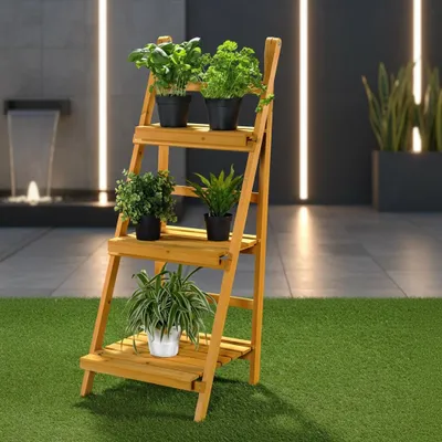 Produktbild von Blumentreppe Holz 3 Etagen Pflanztreppe Blumenregal rustikal
