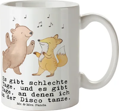 Produktbild von Mr. & Mrs. Panda Pott Bär & Fuchs Disco - Weiß - Geschenk, Tanzen, Tasse, Kaffeetasse, Clubs, cappuccinotasse, Becher, Feiern, Nachtclub, Clubbing, Kaffeebecher, Sportart