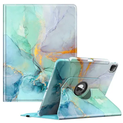 Produktbild von Fintie Hülle für iPad Pro 12.9 Zoll 6.Generation 2022/iPad Pro 12.9 2021/2020/2018 mit Stifthalter - Schutzhülle Cover mit 360 Grad drehbarem Ständer und Auto Schlaf/Wach Funktion, Smaragd Marmor