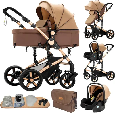 Produktbild von Kinderwagen, 3-in-1-Funktionalität, zusammenklappbares Design, 588-Khaki