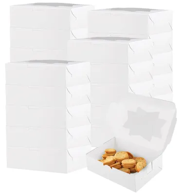 50 weiße Kuchentransportboxen mit Sichtfenster, 20,5x15,5x6,5 cm