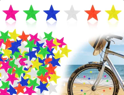Obrázok produktu pre 35 kusov reflexných prvkov na kolesá bicykla, s tvarom hviezdy, farebné reflexné dekorácie na kolesá bicykla, vhodné pre väčšinu typov bicyklov