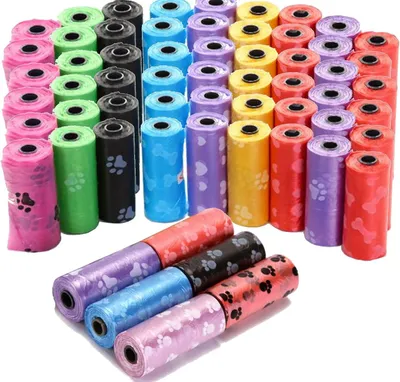Imagen del producto de Bolsas para recoger excrementos de perro, de varios colores, 30 x 22 cm, 15 bolsas por rollo, para uso en exteriores