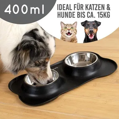 Produktbild von Famanu Futternapf mit Silikonunterlage und Edelstahlnapf - 400 ml, schwarz