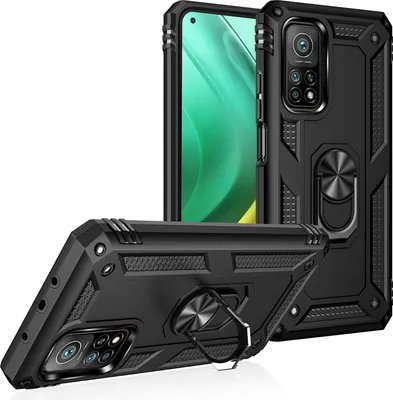 Obrázek produktu pro Pouzdro pro Xiaomi Mi 10T / Mi 10T Pro dvouvrstvé robustní, vojenská ochrana pouzdro s držákem prstenu a stojánkem černé