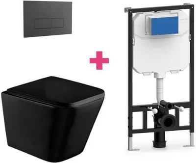 Produktbild von Wand-WC PISA Komplett-Set schwarz mit Vorwandelement und Betätigungsplatte