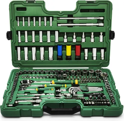 Produktbild von Werkzeugkoffer Steckschlüssel Ratschen Nüsse Set 1/4", 3/8" & 1/2" 180-tlg. SATA