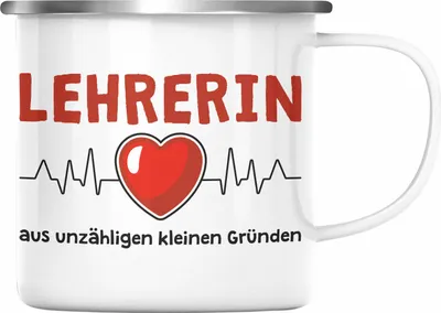 Produktbild von Trendation - Lehrerin Geschenk Emaille Tasse Geschenkidee Lustig Danke Sprüche Dankeschön Grundschule Grundschullehrerin (Silber)