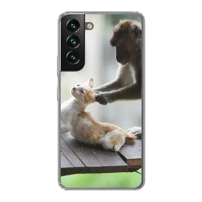 Produktbild von MuchoWow® Handyhülle Schutzhülle Hülle für Samsung Galaxy S22 Katze - Affe - Holz Silikon Softcase Handy Hülle - Mobiltelefonhülle