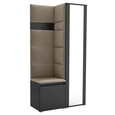 Produktbild von Garderobe LUTON 6 BLACK 02– Farbe: schwarz, moderner Schrank 40x95x186 cm, funktionale Lösung für den Flur, Garderobeschrank, Flurmöbel