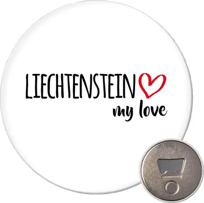 Produktbild von Huuraa Magnet Liechtenstein my love 59mm Kühlschrankmagnet rund Flaschenöffner Geschenkidee