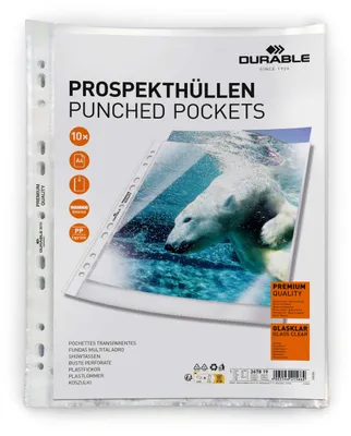 Produktbild von DURABLE Prospekthülle PREMIUM A4 glasklar PP, Btl. à 10, 267819