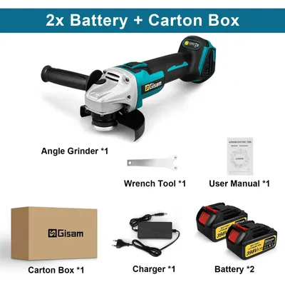Immagine prodotto di Smerigliatrice angolare a batteria - Senza spazzole 125 mm - 18 V - Velocità regolabile - 10.000 giri/min - Mandrino M14 - 2 batterie - Grigio