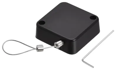 Image de Verrou de câble rétractable, 2 pièces, noir, câble de 1,5 mètre, résistance à la traction de 200 grammes, adhésif