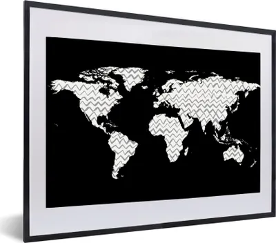 Produktbild von MuchoWow® MuchoWow® Gerahmtes Poster Weltkarte - Weiß - Grau 60x40 cm - Poster mit zchwarzem Bilderrahmen - Schlafzimmer - Plakat in Rahmen - Drucken