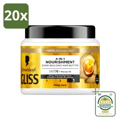 Productafbeelding van 20 x Gliss Ultimate Repair 4-in-1 Haarboter Haarmasker - 400 ml - Verpakking met 20 stuks