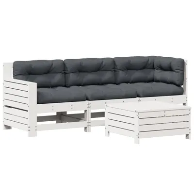 Produktbild von 4-tlg. Garten-Lounge-Set mit Kissen Weiß Massivholz Kiefer