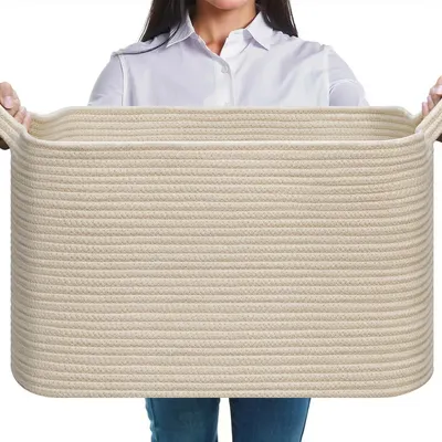 Produktbild von Faltbarer Wäschekorb 63L Baumwolle Geflochten Beige mit Henkel 1 Stück