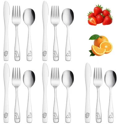 15-tlg. Besteckset aus Edelstahl, Dinosaurier-Design, silber