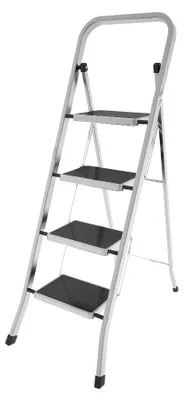 Immagine prodotto di Sgabello in alluminio con gradini in acciaio e montanti ricoperti di gomma portata max 150 kg - 4 gradini H92 cm