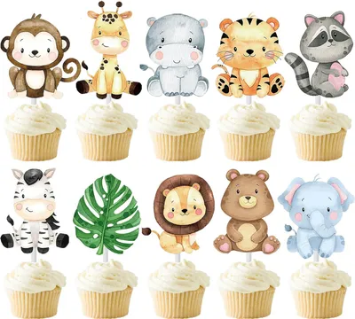 Imagen del producto de Decoraciones para cupcakes con temática de animales: 24 unidades para tartas festivas