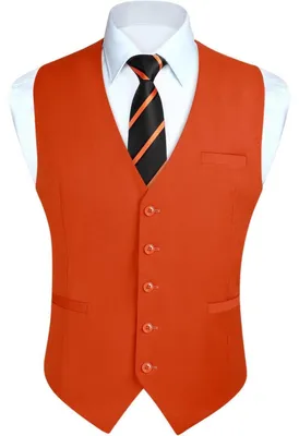 Immagine prodotto di Gilet da uomo, elegante, tinta unita, con tasche, colore arancione, taglia XL
