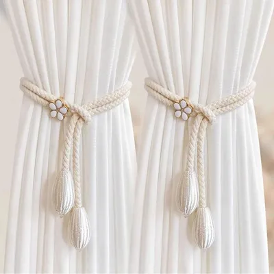 Produktbild von Verstellbare Boho-Raffhalter für weiße Vorhänge