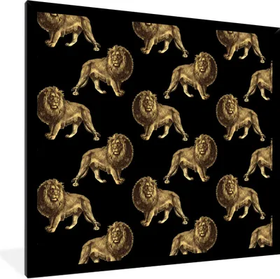 Produktbild von MuchoWow® Gerahmtes Poster Muster - Löwe - Gold - Schwarz 40x40 cm - Poster mit Schwarzem Bilderrahmen Wandposter Rahmen Foto Bilder - Mit Rahmen - Wanddekoration Schlafzimmer