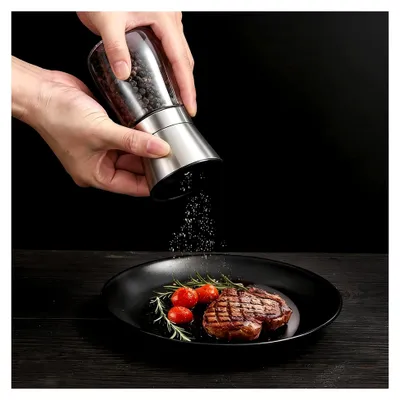 Produktbild von Salz und Pfeffermühle Gewürzmühle 2er Set mit einstellbarem Keramikmahlwerk - Pfeffermühle Edelstahl Salzmühle Pfeffermühle Salz Pfeffer Mühle (180 ml)