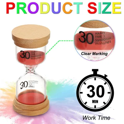 Produktbild von 30 Minuten Sanduhr, Holz Sanduhr aus hochwertigem Borosilikatglas Sanduhr Sanduhr fš¹r Spiele, Klassenzimmer, Kš¹che, Bš¹ro, Wohnkultur, Rot