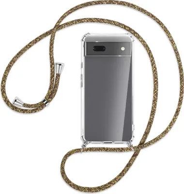 Produktbild von Handykette Backcover-Schutzhülle mit Band (Metall silberfarben) für Google Pixel 6a - braun+beige