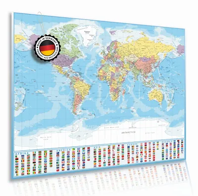 Produktbild von Lineo Weltkarte Poster XXL politische Darstellung mit Länderflaggen 120x84 cm