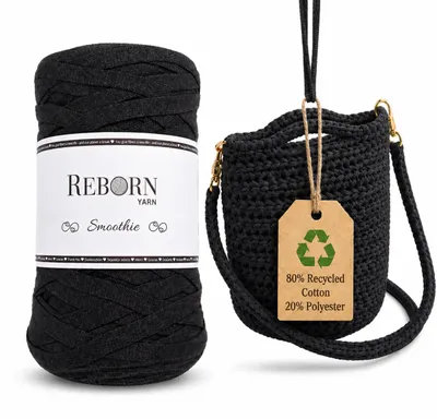 Obrázok produktu pre Pletená priadza Smoothie, 250 g – 80 % recyklovanej bavlny, cca 90 metrov, ideálna na tašky, košíky a macramé, farba: 115 Shadow Black