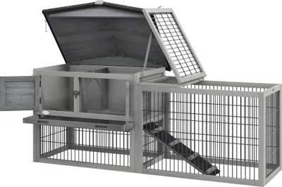 Produktbild von Kleintierstall kleintierkäfig mit Freigehege Meerschweinchenstall Freilaufgehege Grau