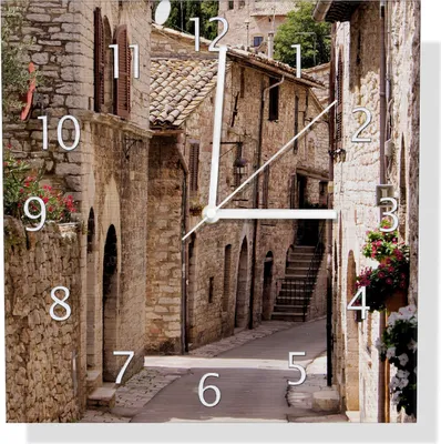 Produktbild von Wallario Design Wanduhr Italienische Gasse aus Aluverbund, Größe 30 x 30 cm