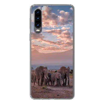 Produktbild von MuchoWow® Handyhülle Schutzhülle Hülle für Huawei P30 Elefant - Tiere - Abend - Landschaft - Savanne Silikon Softcase Handy Hülle - Kartenbesitzer
