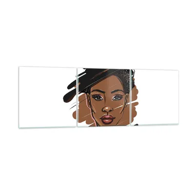 Produktbild von Bilder auf glas - 3 Teile - Afrikanisch Modern Porträt - 90x30cm - Glasbilder - Wandbilder - Bilder - zum Aufhängen bereit - Wanddekoration aus Glas - Glas Bilder - Wandbild auf Glas - GCA90x30-4646