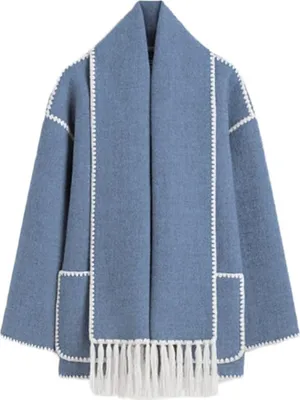 Produktbild von ASKSA Damen Herbst Winter Mantel Mit Schal Lose Langarm Einreiher Maentel Weibliche Warme Quaste Jacke, Blau, S