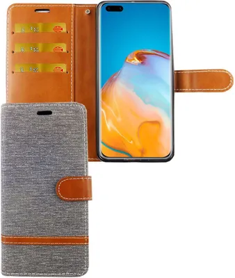 Image de Étui de protection pour Huawei P40, de couleur grise, avec porte-cartes