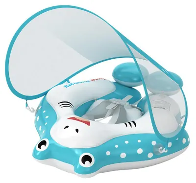 Produktbild von Babyschwimmhilfe mit Sonnenschutz, geeignet fš¹r Babys von 12 bis 36 Monaten, aufblasbares Modell, mit abnehmbarem Sonnenschutz und UV-Schutz.