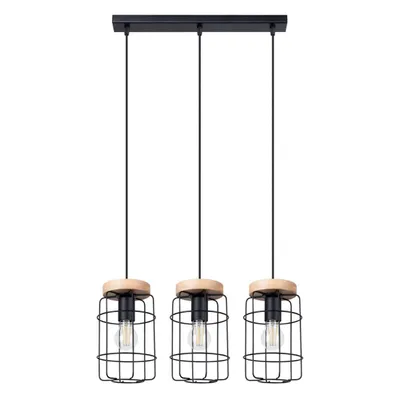 Image de Lampe suspendue GOTTO 3L 3xE27 15W acier/bois 115x15x60cm Sollux Lighting