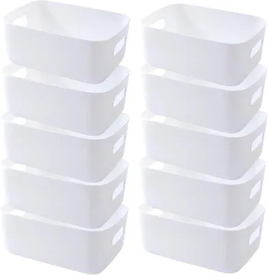 Produktbild von Plastik Aufbewahrungsbox mit Griffen - 10 Stücke - Weiß - 30x20x12 cm