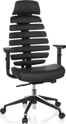 Produktbild von hjh OFFICE Profi Bürostuhl ERGO LINE II PRO Ergonomischer Schreibtischstuhl mit Armlehnen (höhenverstellbar) Leder Schwarz Drehstuhl für Büro, Zuhause