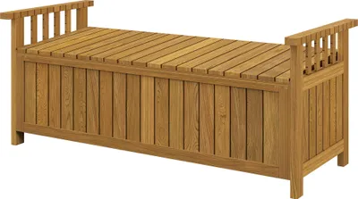 Image de Outsunny Banc de jardin en bois 2 places avec espace de rangement de 186L, banc d'extérieur avec accoudoirs, charge 240 kg, pour jardin balcon, 128,5 x 56 x 53,5 cm marron