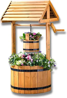 Produktbild von Pflanztopf Wunschbrunnen Tannenholz, Wunschbrunnen Pflanzkübel, Ziehbrunnen Pflanzenständer, 83 x 49 x 37,5 cm, Dekobrunnen für Garten, Gartenbrunnen Blumenkübel Blumentopf Blumenkasten