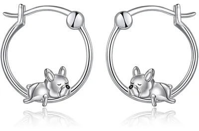 Productafbeelding van Creoolen van 925 sterling zilver, met het motief van een Franse bulldog/zwarte kat, dames- en meisjes sieraden, zilver, 16mm
