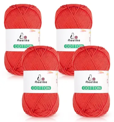 Zdjęcie produktu dla Przędza bawełniana do szydełkowania, 4-nitkowa, 100% bawełna, kolor karmazynowy, 4 motki po 50g
