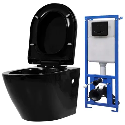 Image de VidaXL WC suspendu avec réservoir de chasse encastré céramique noir