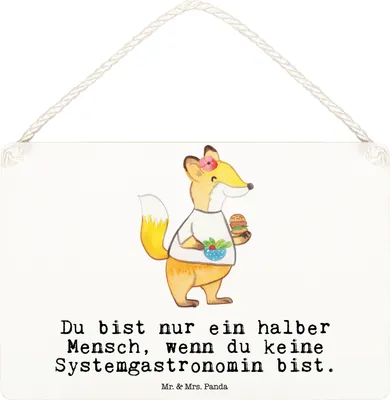 Produktbild von Mr. & Mrs. Panda Schild Systemgastronomin Herz DIN A6 - Weiß - Geschenk, wandhänger, Holzschild, Türschild, kleine aufmerksamkeit, wandtafel