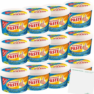 Produktbild von Gut & Günstig Handwaschpaste für stark verschmutzte Hände löst Öl Fett Teer und Wachs 12er Pack (12x500ml) + usy Block